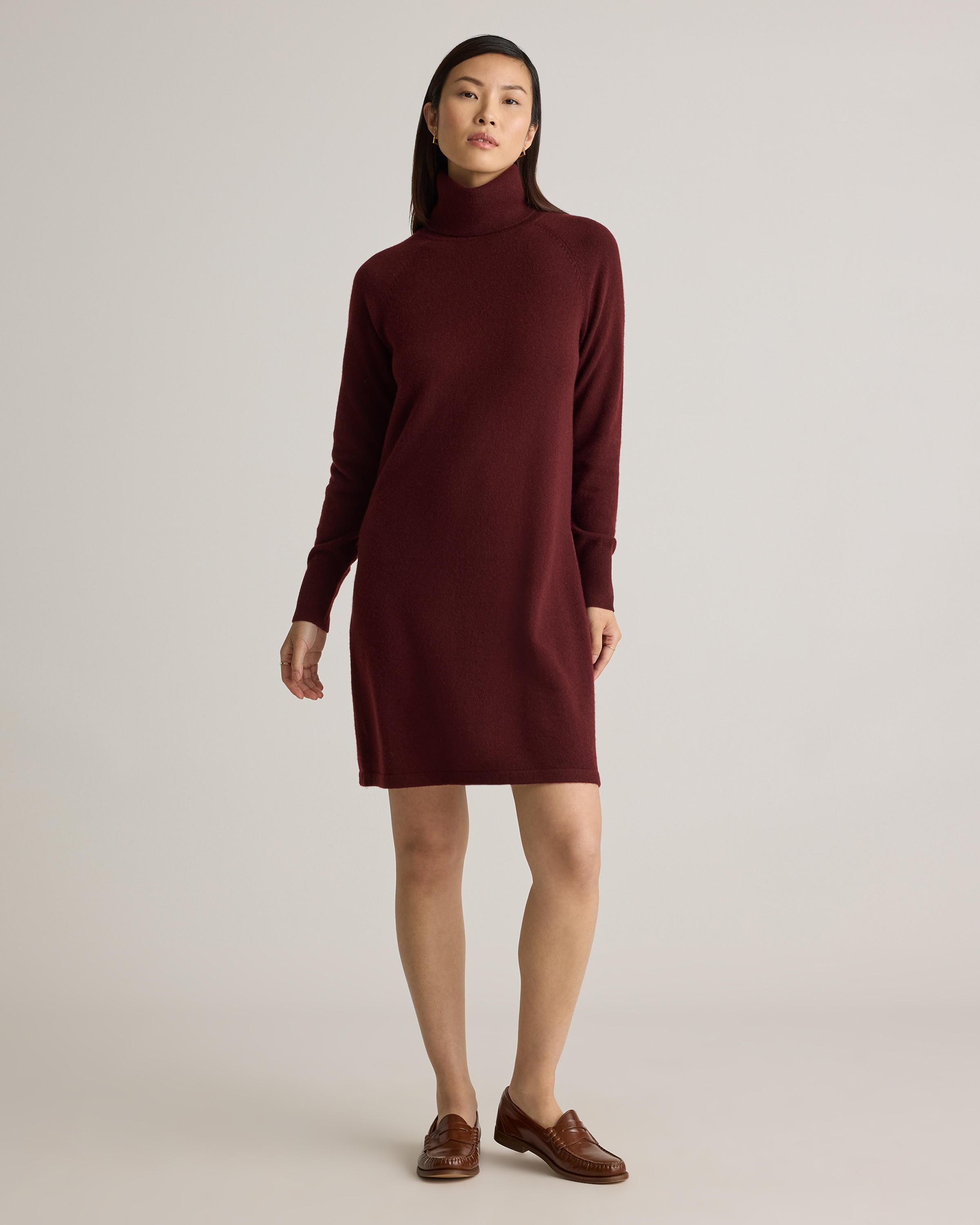Quince | Women's Mongolian Cashmere Turtleneck Sweater Dress in Rich Burgundy, Size XS | Quince