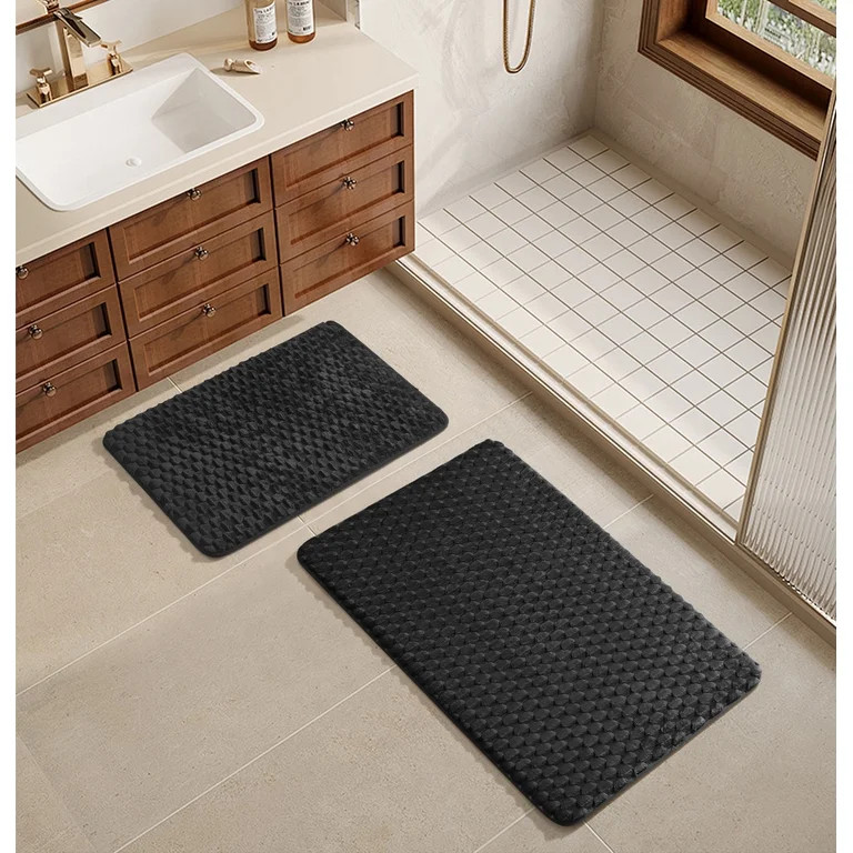 Mainstays Bubble Tile 2-Piece Memory Foam Bath Rug Set, Black, 17" x 24" & 20" x 30" | Walmart (US)