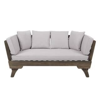 Gray Wood Outdoor Daybed with Light Gray Cushions | The Home Depot