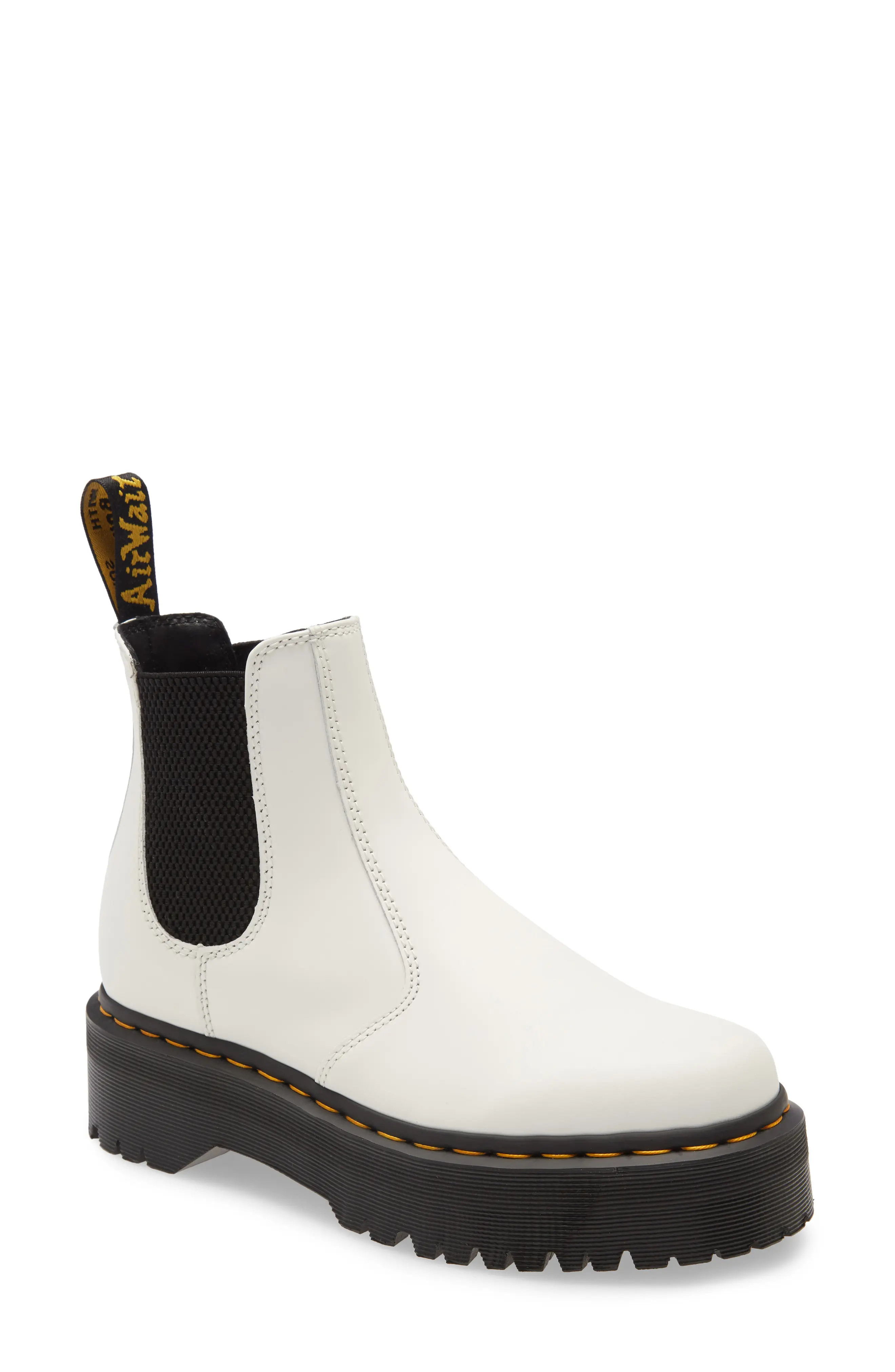 Dr. Martens 2976 Quad Platform Chelsea Boot, Size 8Us in White Smooth Leather at Nordstrom | Nordstrom