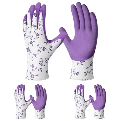 Gardening Gloves for Women Men - 3 Pairs Breathable Garden Gloves with Grip, Printed Latex Coating Outdoor Working Gloves for Lawn Yard, Medium Size Fits Most | Amazon (US)