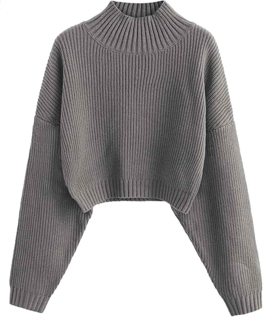 ZAFUL Women's Cropped Turtleneck Sweater Lantern Sleeve Ribbed Knit Pullover Sweater Jumper | Amazon (US)
