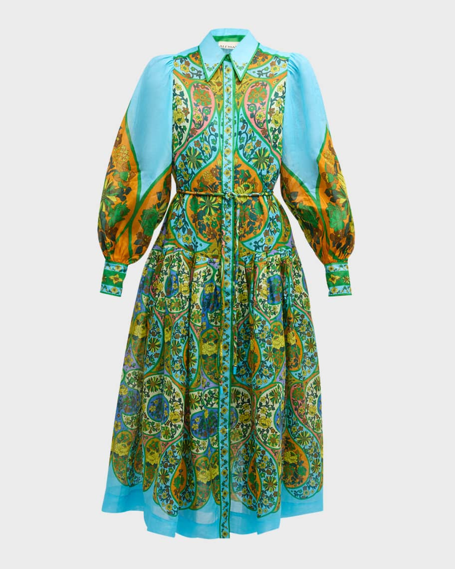 Sofie Floral Point-Collar Midi Shirtdress | Neiman Marcus