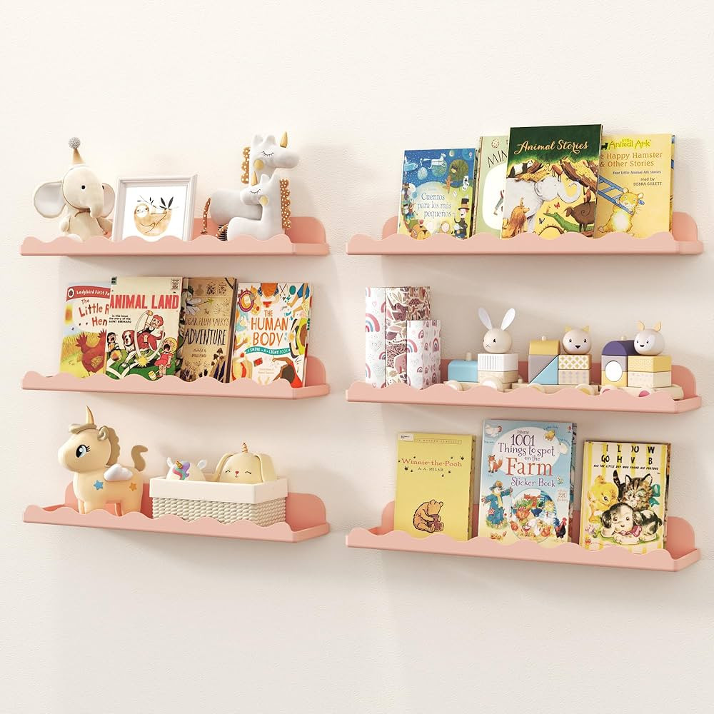 Lifewit Kids Bookshelf 6 Pack, 15" Floating Shelves for Wall Mounted, Pink Nursery Book Toy Hangi... | Amazon (US)