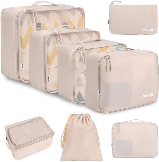 BAGAIL 8 Set Packing Cubes Luggage Packing Organizers for Travel Accessories-Cream | Amazon (US)