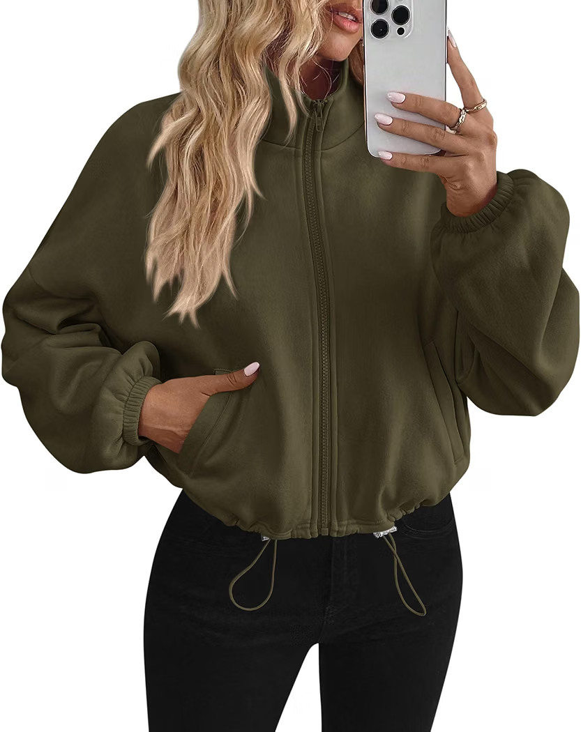 PRETTYGARDEN Women's Cropped Jacket Zip Up Fleece Sweatshirt Fall Outfits | Amazon (US)