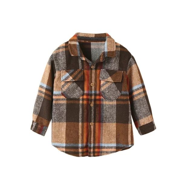 Cathery Toddler Baby Boy Button Down Flannel Plaid Shirt Kids Little Boys Long Sleeve Tops Fall C... | Walmart (US)