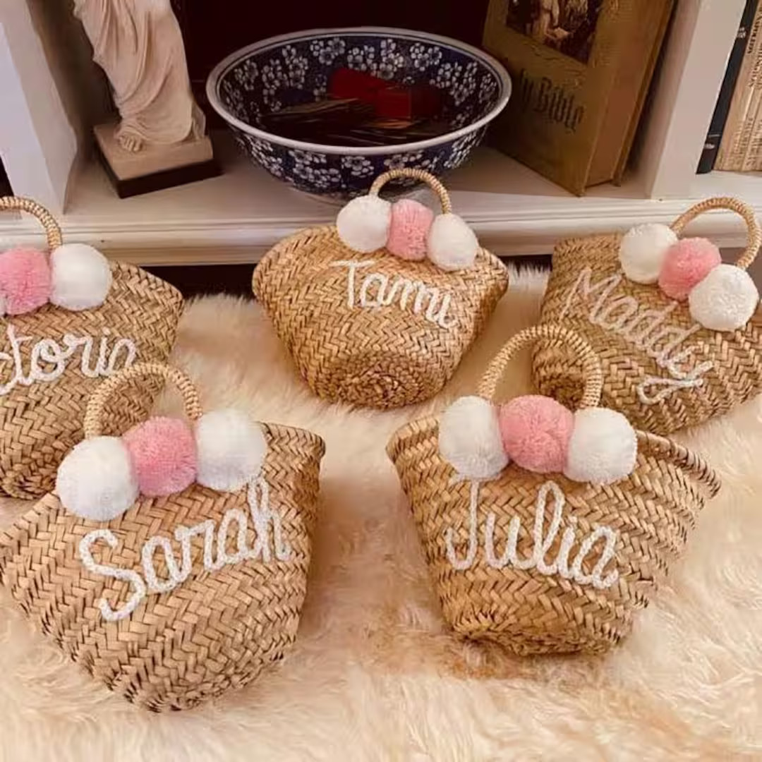 PERSONALIZED Straw Moroccan Basket,bridal Shower Bags,customized Straw Bags,custom Beach Bag,stra... | Etsy (US)
