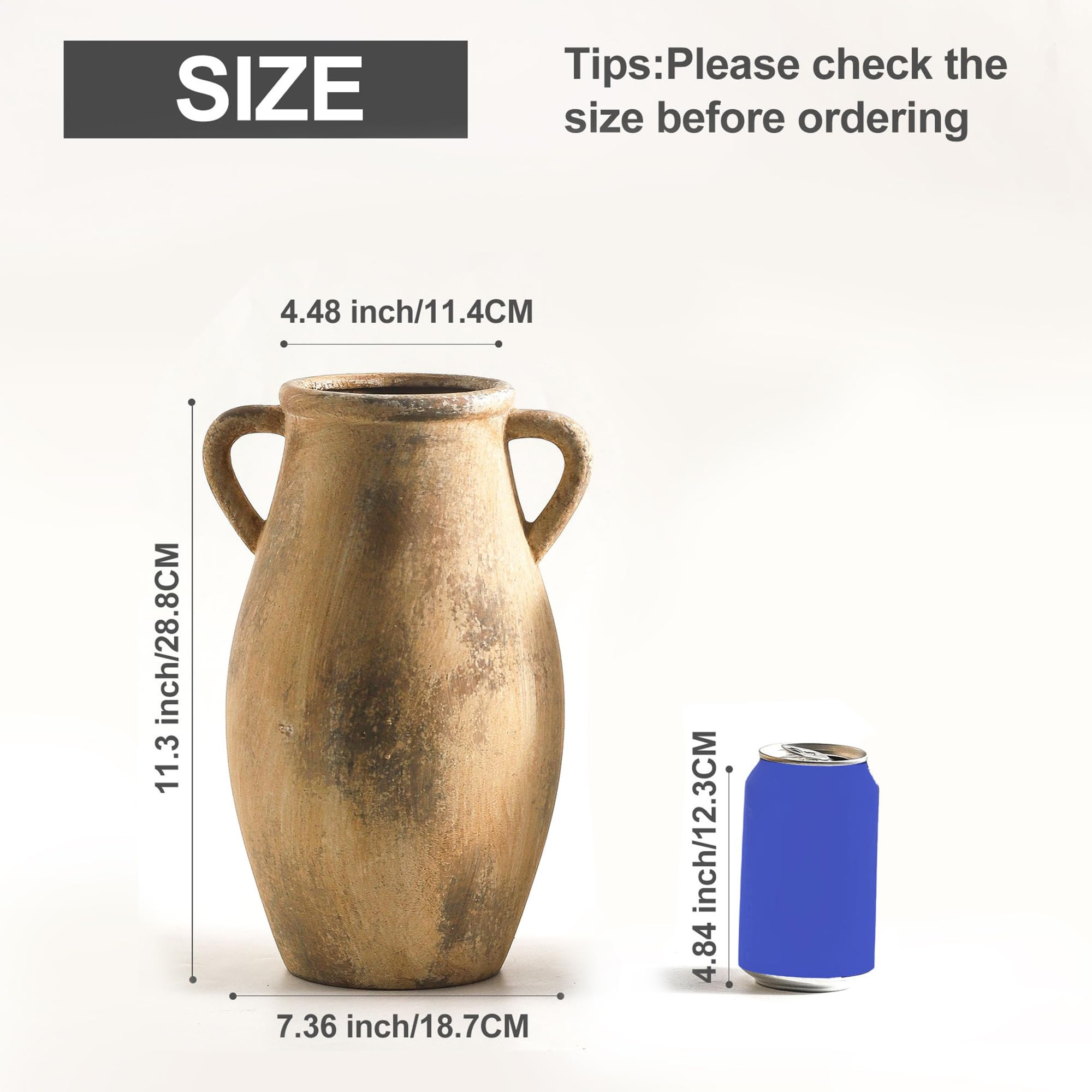 Lyeec Large Ceramic Vase,11.3 inch Tall Farmhouse Flower Vase with 2 Handles, Terracotta Decorati... | Amazon (US)