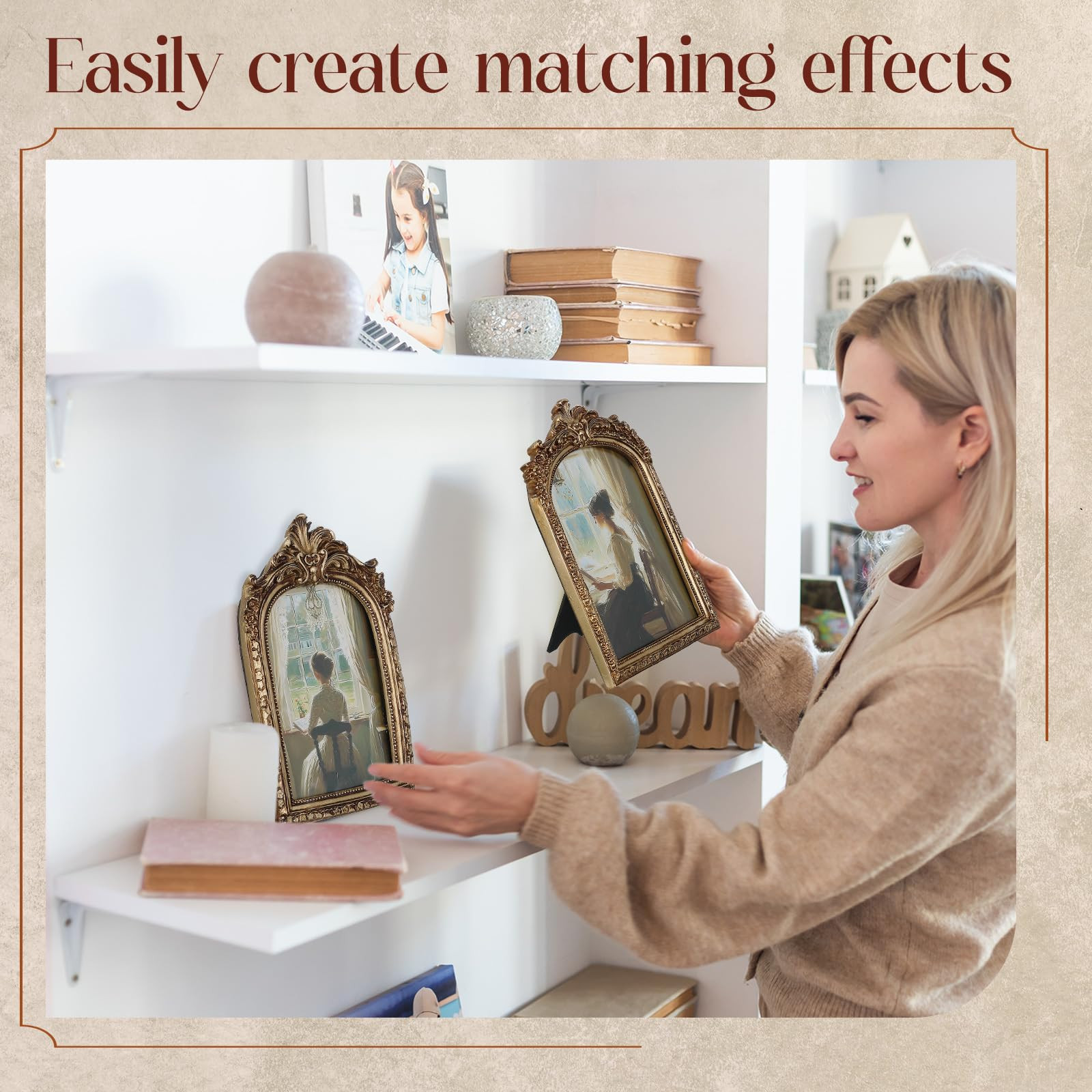 3 Pcs Vintage Picture Frames Antique Set Baroque Ornate Gold Arched Photo Frames with Glass Front... | Amazon (US)