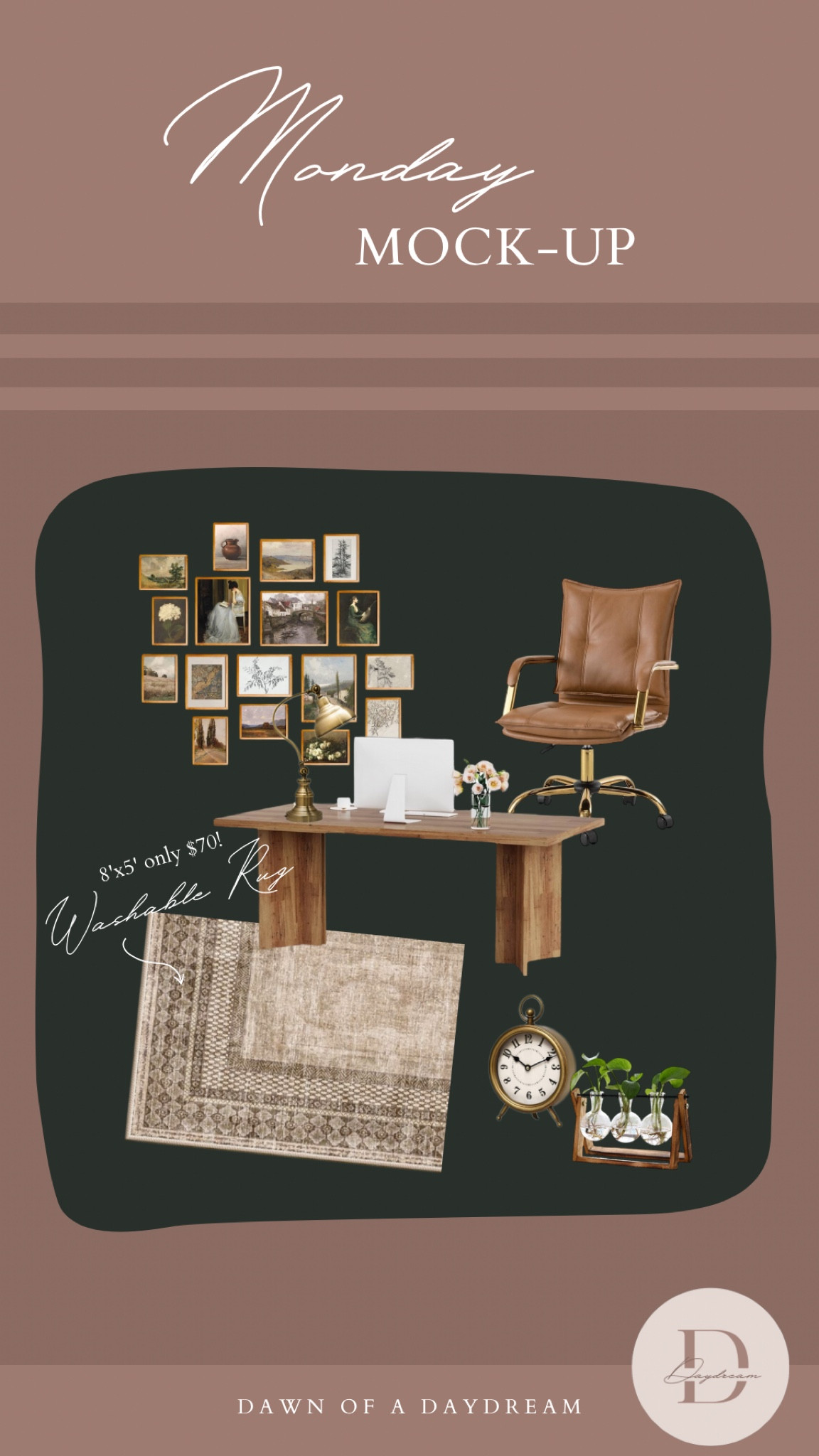 Moody office | washable rug | dupe alert | gallery wall | brass accents | wood feature pieces 

#LTKHome