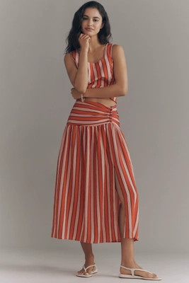 Maeve Ruched Split Midi Skirt | Anthropologie (US)