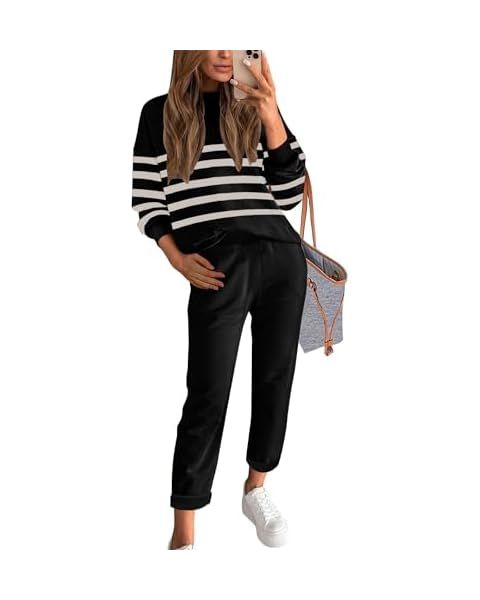 ETCYY NEW Womens Knitted Sweatsuit Sets 2 Piece Outfits with Sweater Tops and Wide Leg Pant | Amazon (US)