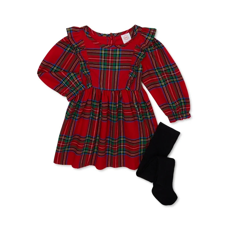 Wonder Nation Baby Girls Dress and Tights Outfit Set, 2-Piece, Sizes 0/3-24 Months | Walmart (US)