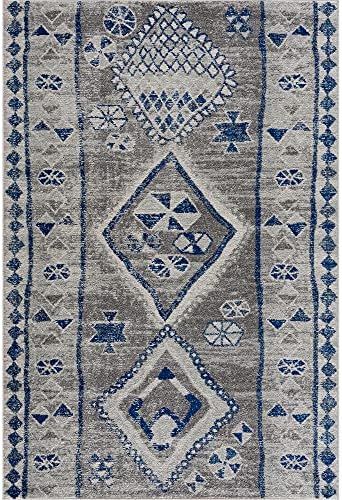 Tribal Geometric Gray Blue Area Rug - Boho 6x9 Rug for Living Room, Bedroom and Kitchen (6'6" x 9... | Amazon (US)