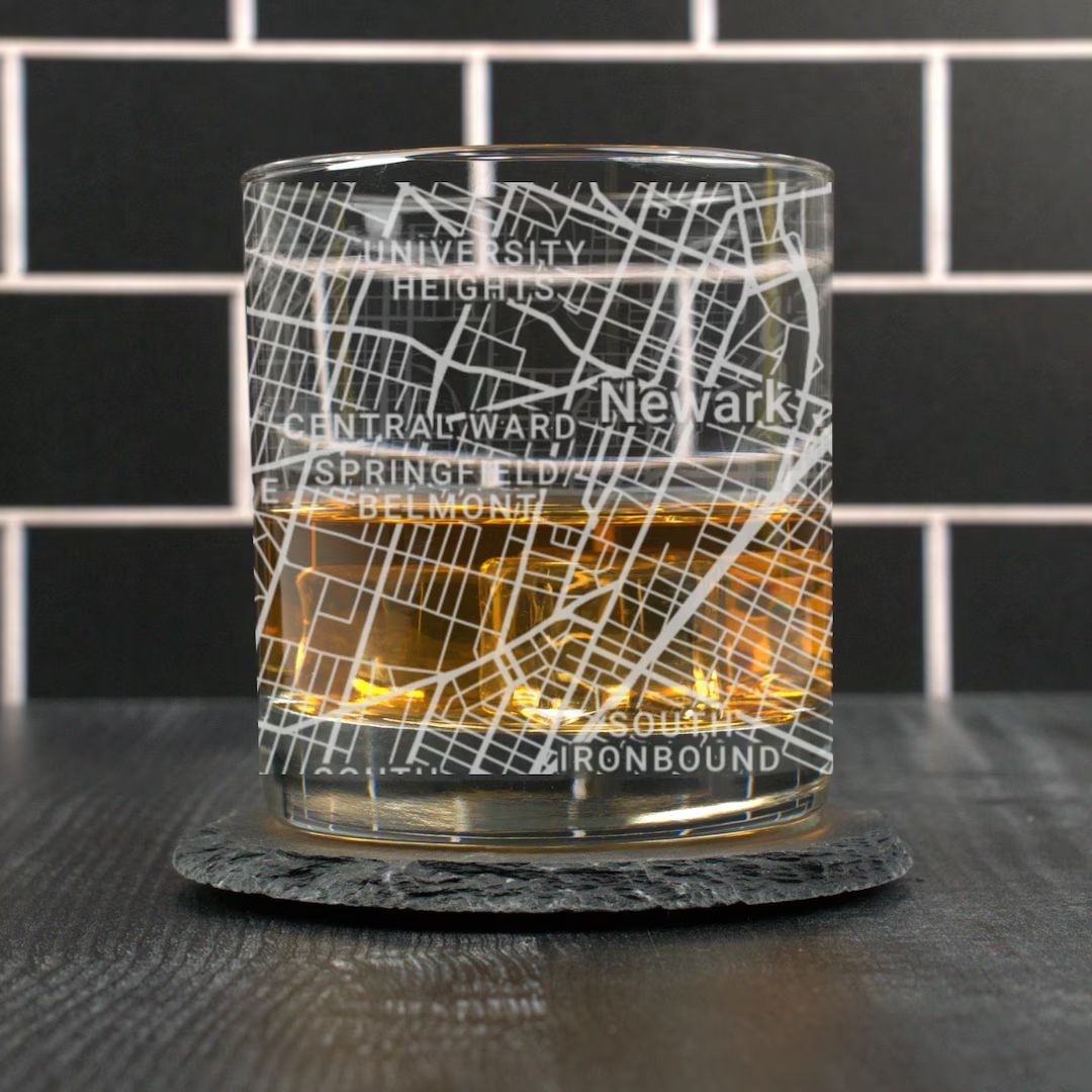 Newark Whiskey Glass, Newark NJ Rocks Glass Gift, Engraved City Map Glass, Newark New Jersey Gift... | Etsy (US)