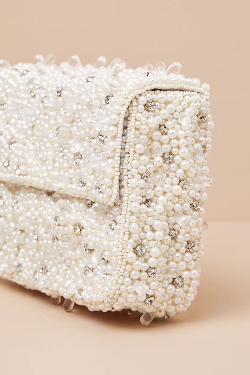 Lidija White Pearl Rhinestone Clutch | Lulus