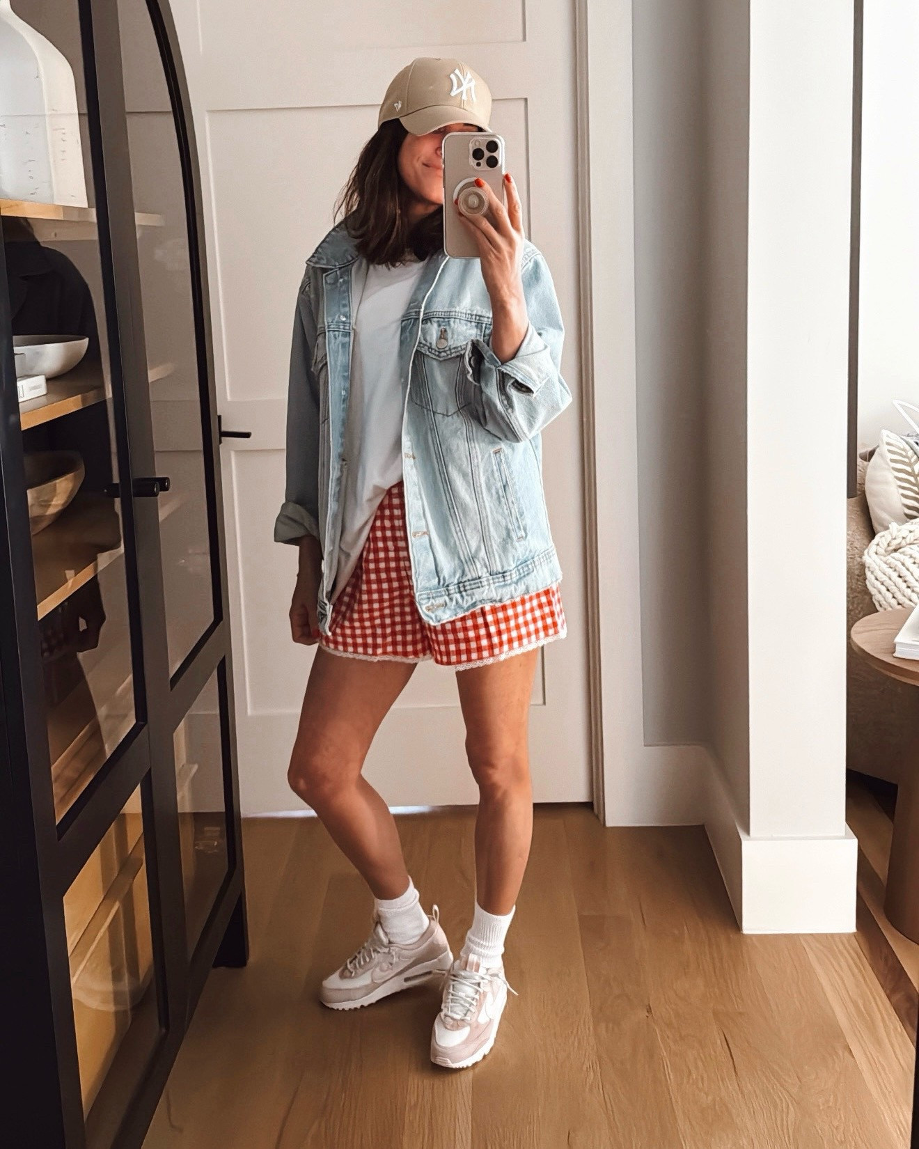 Easy spring outfit idea! These shorts are so, so comfortable and just $15! Wearing an xs. Small in jacket and xs in tee. 

#LTKStyleTip #LTKFindsUnder50 #LTKTravel