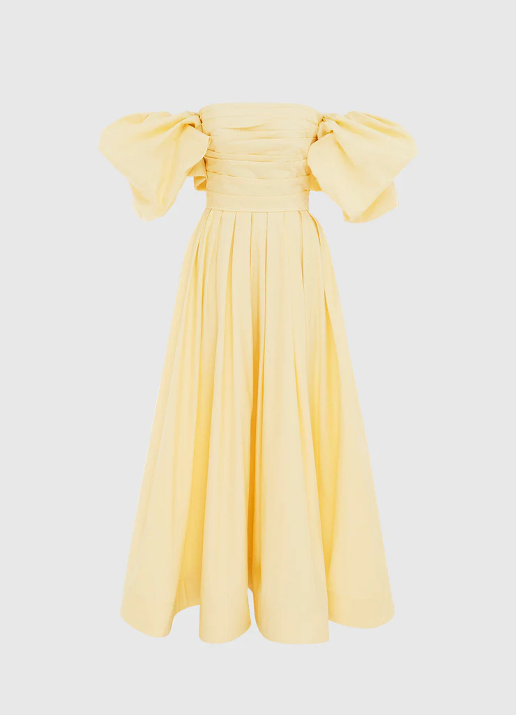Matilda Puff Sleeve Midi Dress - Lemon | LEO LIN