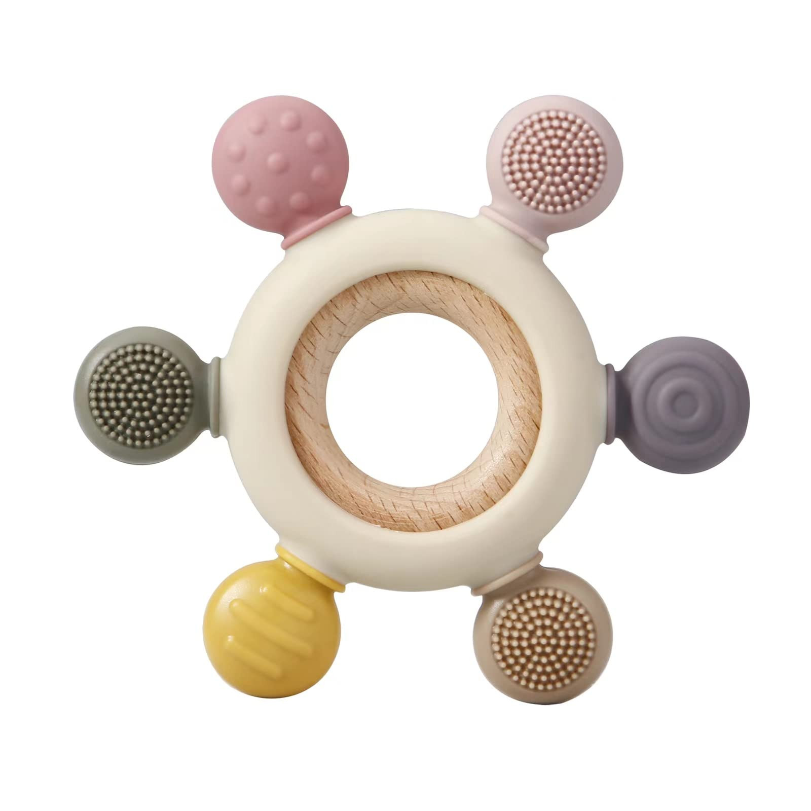 PandaEar Baby Teething Toy| Silicone Rudder Baby Teether 0-6 6-12 Months with Wooden Rings for So... | Amazon (CA)