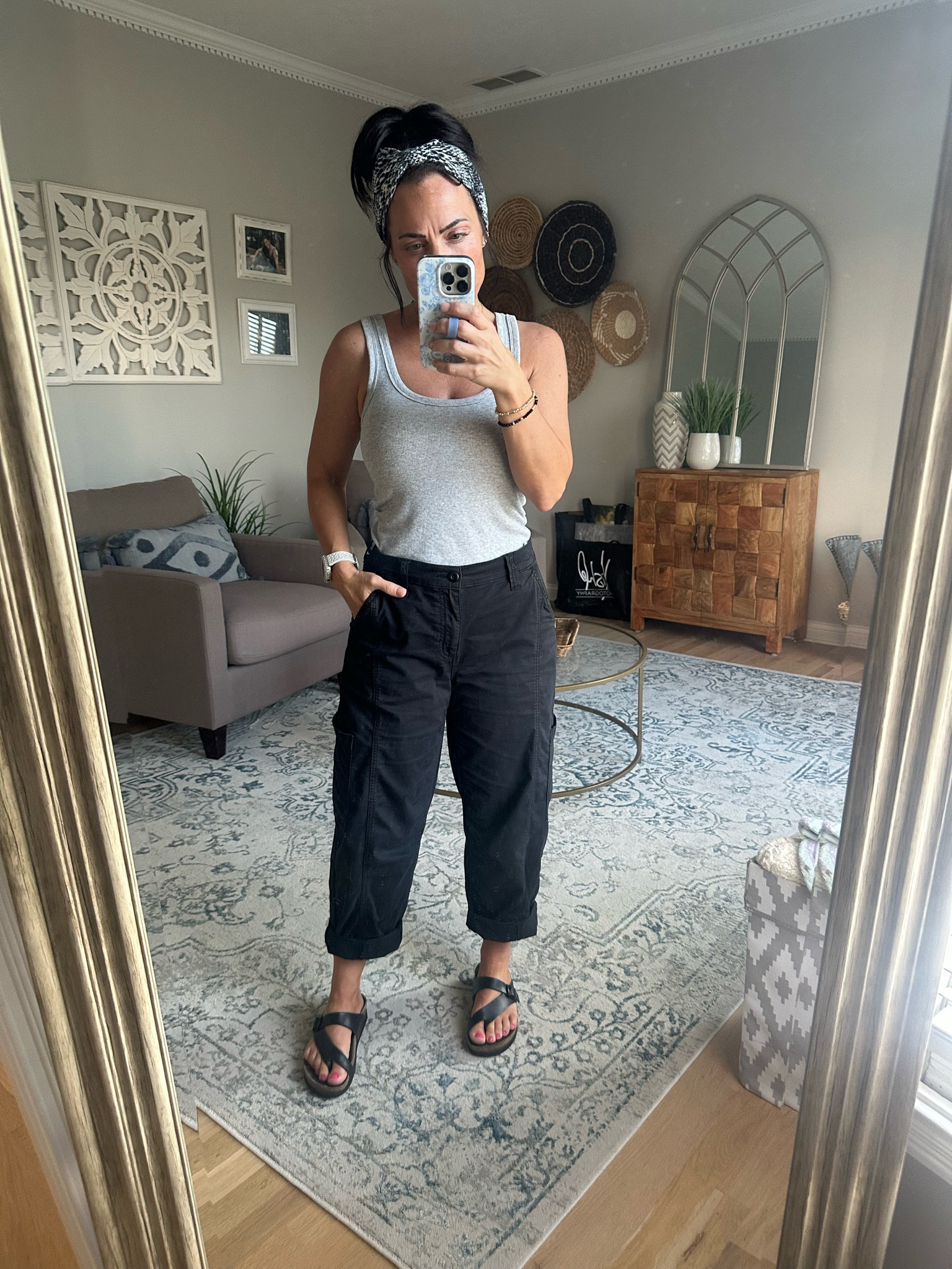 Everyday mom outfit. Gray Aerie tank, Black barrel pant, Mephisto sandals

#LTKover40 #LTKsalealert
