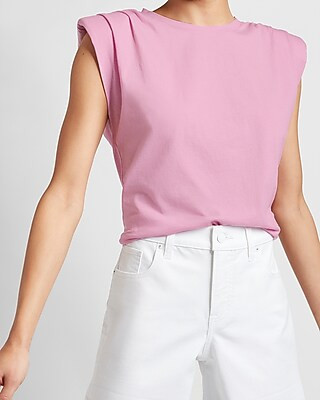 Padded Shoulder Crew Neck Tee | Express