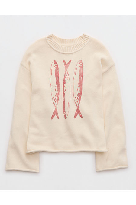 Aerie Sunkissed Cotton Graphic Sweater Women's Cake Batter XXS | Aerie