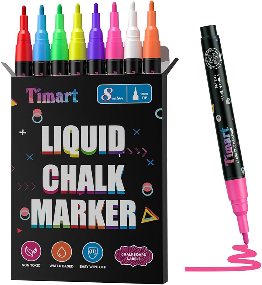 Timart Extra Fine Tip Chalk Markers (8 Pack 1mm Point), Liquid Chalk Pens - Dry Erase Marker Pens... | Amazon (US)