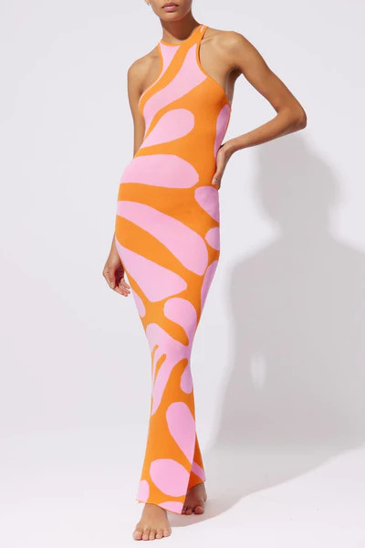Solid & Striped - The Sia Dress - Carnation Pink/Clementine Leaf Print | Sunni Spencer