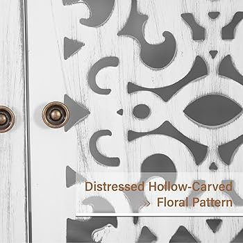 MFSTUDIO Small Accent Storage Cabinet with 1 Door, Farmhouse Hollow-Carved Floral Distressed Deco... | Amazon (US)