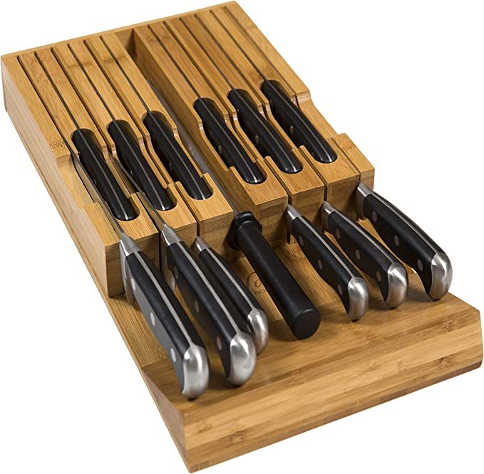 In-Drawer Bamboo Knife Block Holds 12 Knives (Not Included) Without Pointing Up PLUS a Slot for y... | Amazon (US)