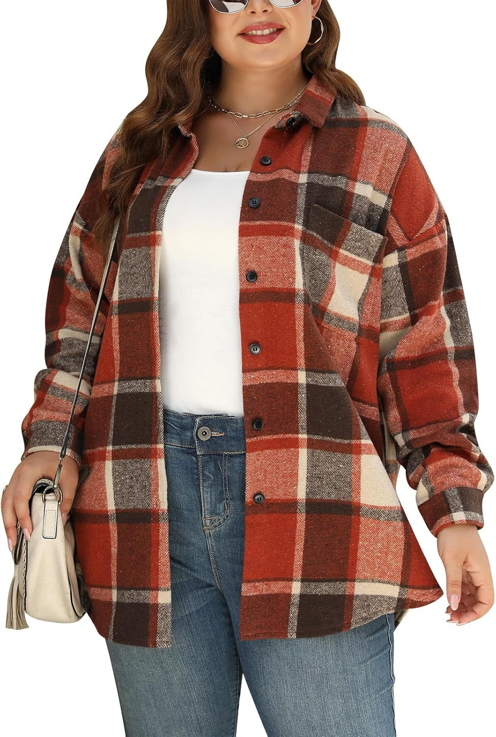 Nemidor Plus Size Women Casual Shirt Shackets Flannel Button Down Plaid | Amazon (US)