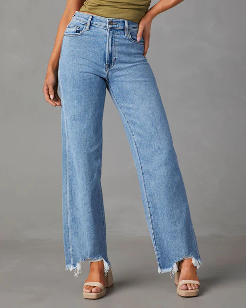 Mandy High Rise Stretch Frayed Wide Leg Jeans | VICI