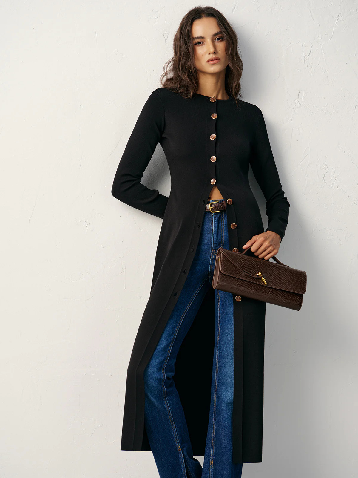 Button-Front Maxi Knit Cardigan Dress | Commense