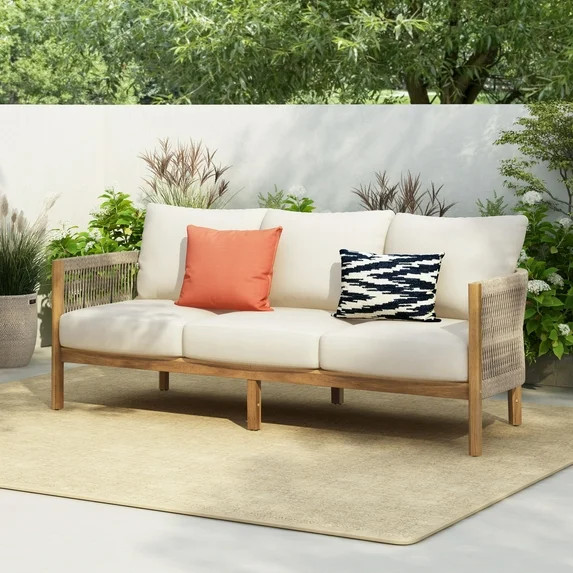 Christopher Knight Home Contemporary 77" Outdoor Sofa with Cushions, Solid Wood Frame, Rope Arms,... | Walmart (US)