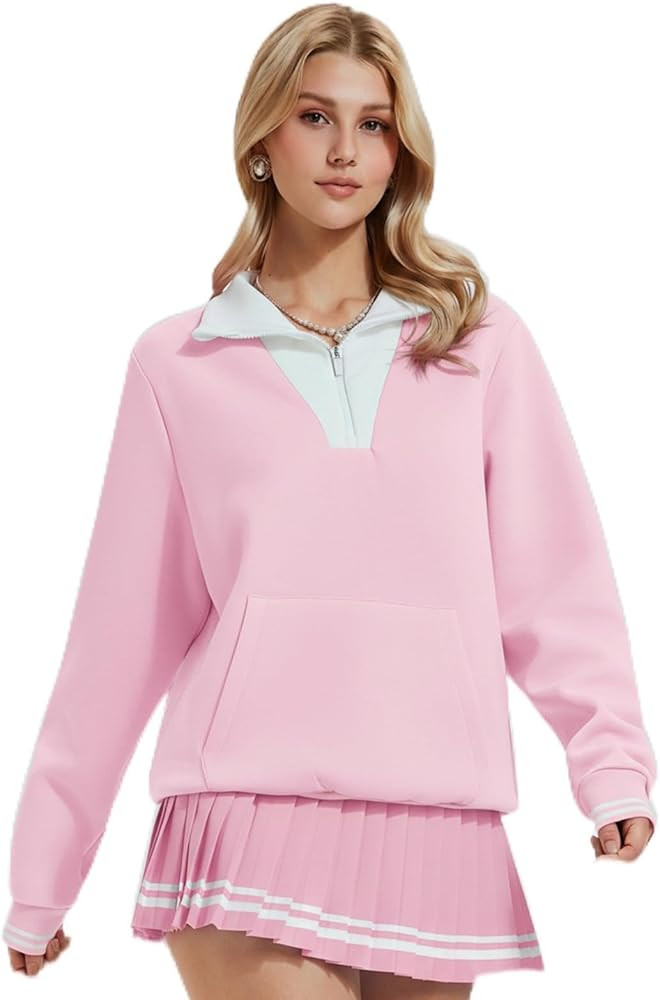 Women's Golf Outfits 2 Piece Tennis Skirt Set Long Sleeve Half Zip Warm Pickleball Clothes Winter... | Amazon (US)