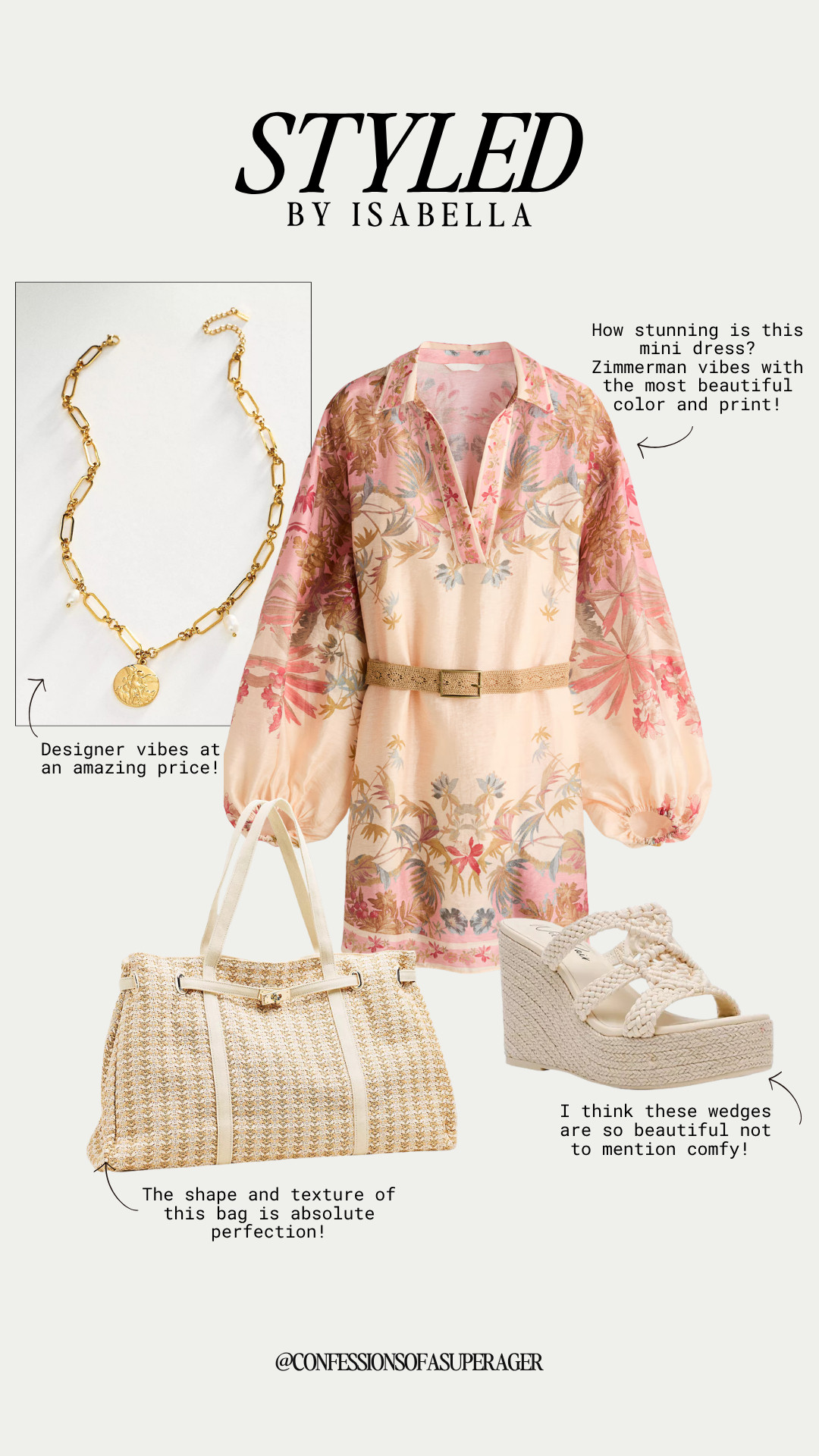 Designer-inspired style without the designer price tag 🌸 This feminine floral mini dress is the perfect summer outfit for brunch, vacation, weddings, and resort wear. Paired with a chic woven tote, comfortable wedge sandals, and timeless gold jewelry, this effortlessly elegant look is one you'll wear on repeat all season. Everything is linked in my LTK for easy shopping! ✨ 

 #LTKStyle #LTKFashion #SummerStyle #SummerOutfit #ResortWear #VacationStyle #BrunchOutfit #WeddingGuestDress #FloralDress #DesignerInspired #OldMoneyStyle #ClassicStyle #CapsuleWardrobe #NeutralStyle #EffortlessStyle #ChicFashion #WovenBag #SummerShoes #FashionOver40 #FashionOver50 #ConfessionsOfASuperAger

#LTKSeasonal #LTKOver40 #LTKSaleAlert