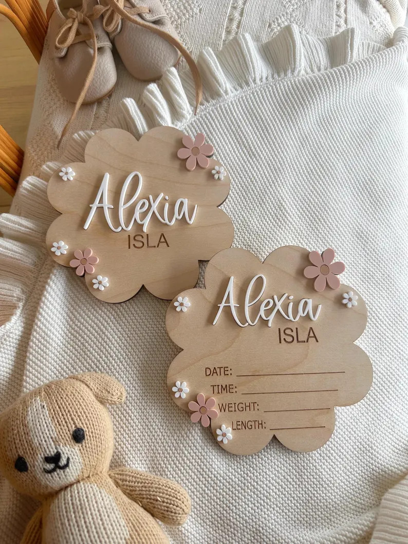 Daisy Flower Birth Sign | Baby Birth Announcement | Arched Wooden Birth Announcement | Personaliz... | Etsy (US)