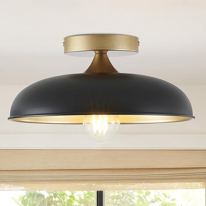 Flush Mount Ceiling Light Fixture, 12-inch Hallway Lighting Fixtures Ceiling with Black and Gold ... | Amazon (US)