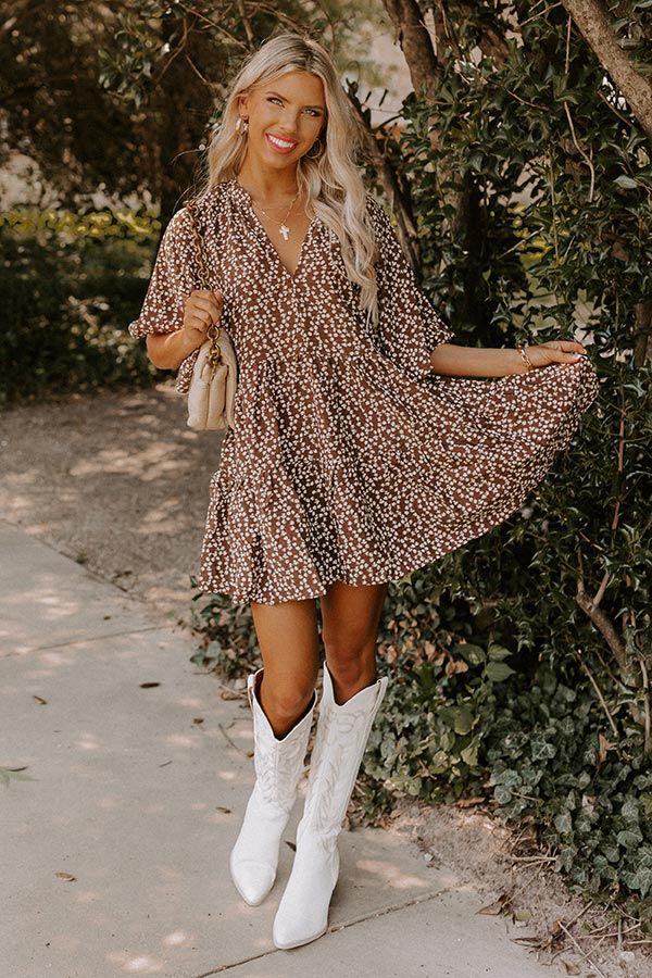 Boho In Soho Floral Shift Dress in Chocolate | Impressions Online Boutique