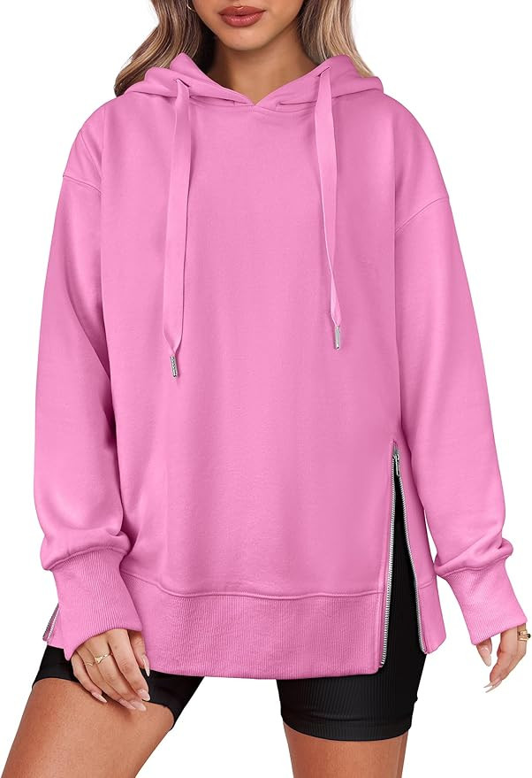 ANRABESS Women Oversized Hoodies Side Zipper Fleece Long Sweatshirts Lightweight Tunic Pullover 2... | Amazon (US)