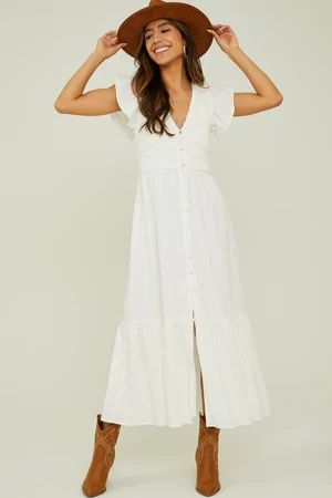 Bianca Button Up Midi Dress in White | Altar'd State | Altar'd State