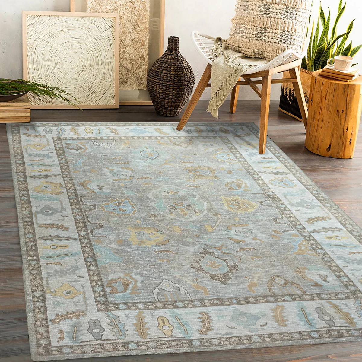 Nadia Muted Brown Pastel Modern Oushak Rug | Fame Rugs