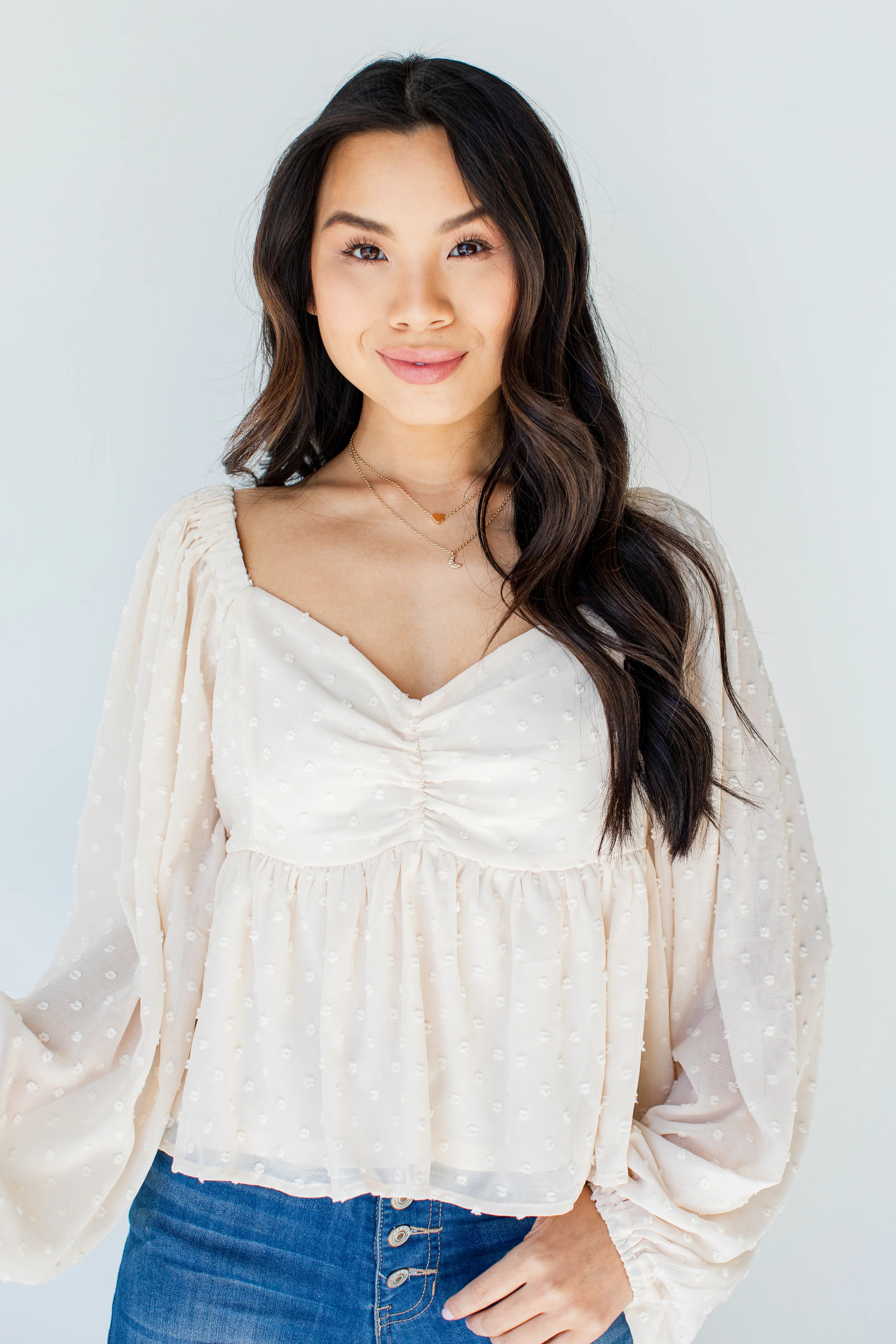 Much Love Swiss Dot Babydoll Blouse | Dress Up