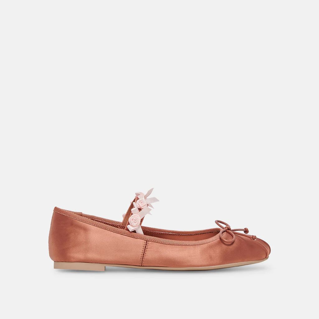 CLAIRA BALLET FLATS PINK CLAY SATIN | DolceVita.com