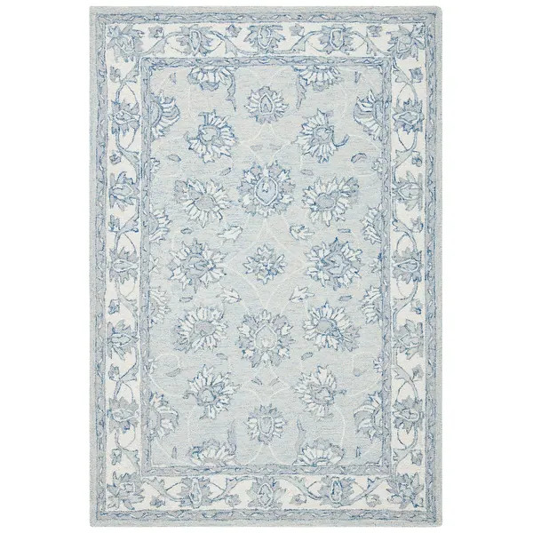 SAFAVIEH Micro-loop Shakti Botanical Wool Area Rug - 4' x 6' - Light Blue/Ivory | Bed Bath & Beyond