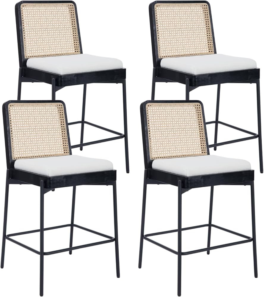DUOMAY Modern Bar Stools Set of 4, 26" Counter Height Stool with Rattan Back, Sherpa Upholstered ... | Amazon (US)