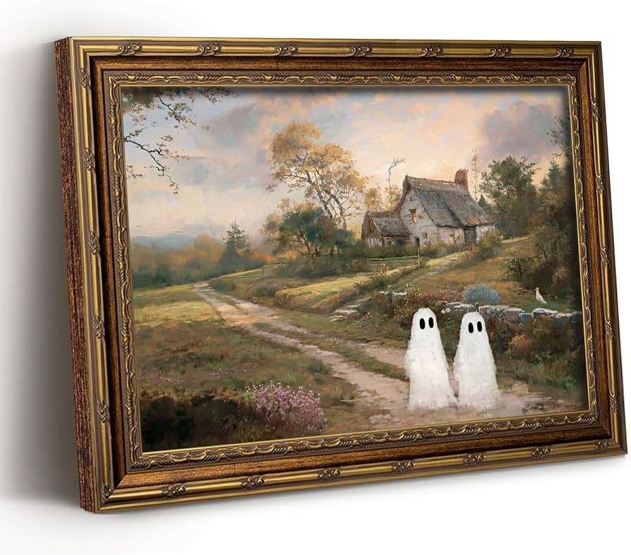 Vintage Gold Framed Halloween Wall Art, Ghost Pictures Wall Decor 12"x16" | Amazon (US)