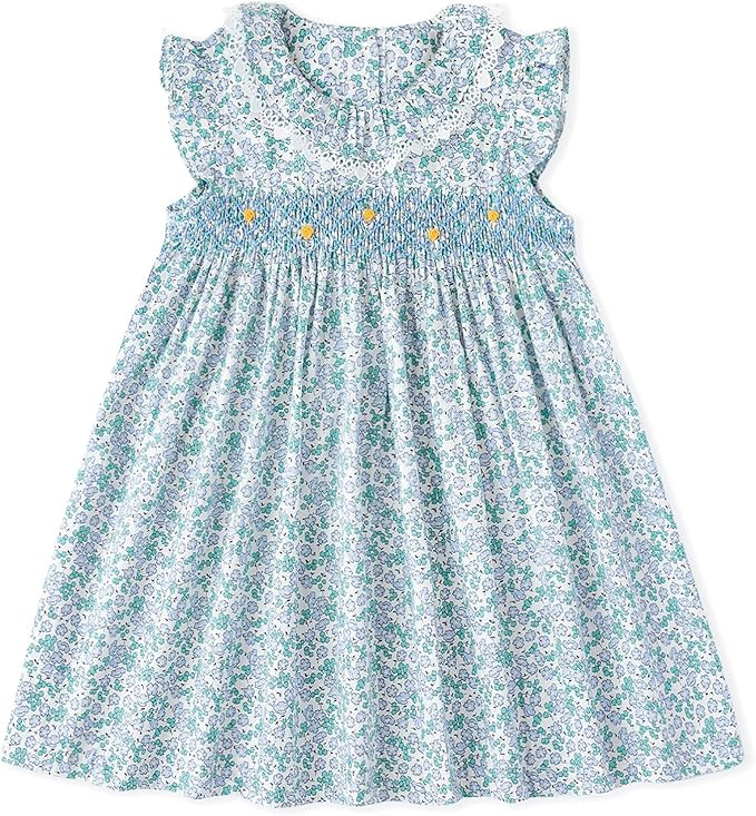 Simplee kids Baby Girls Casual Dress Toddler Smocking Dress Floral Print Sundress for Spring Summ... | Amazon (US)