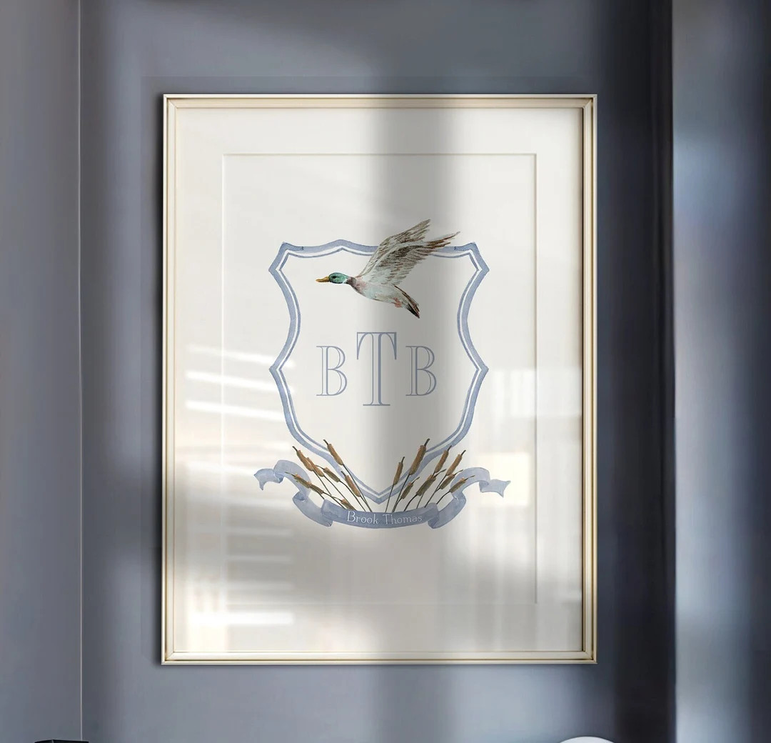 Mallard Duck Nursery Crest Baby Boy Monogram Watercolor Semi Custom Crest Duck Nursery Art Boy Nu... | Etsy (US)